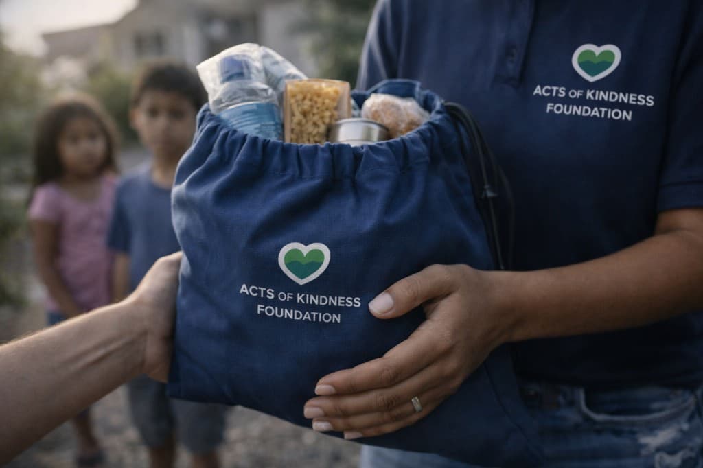 Foundation volunteers preparing care and supplies for delivery to families and communities through Acts of Kindness Foundation programs.