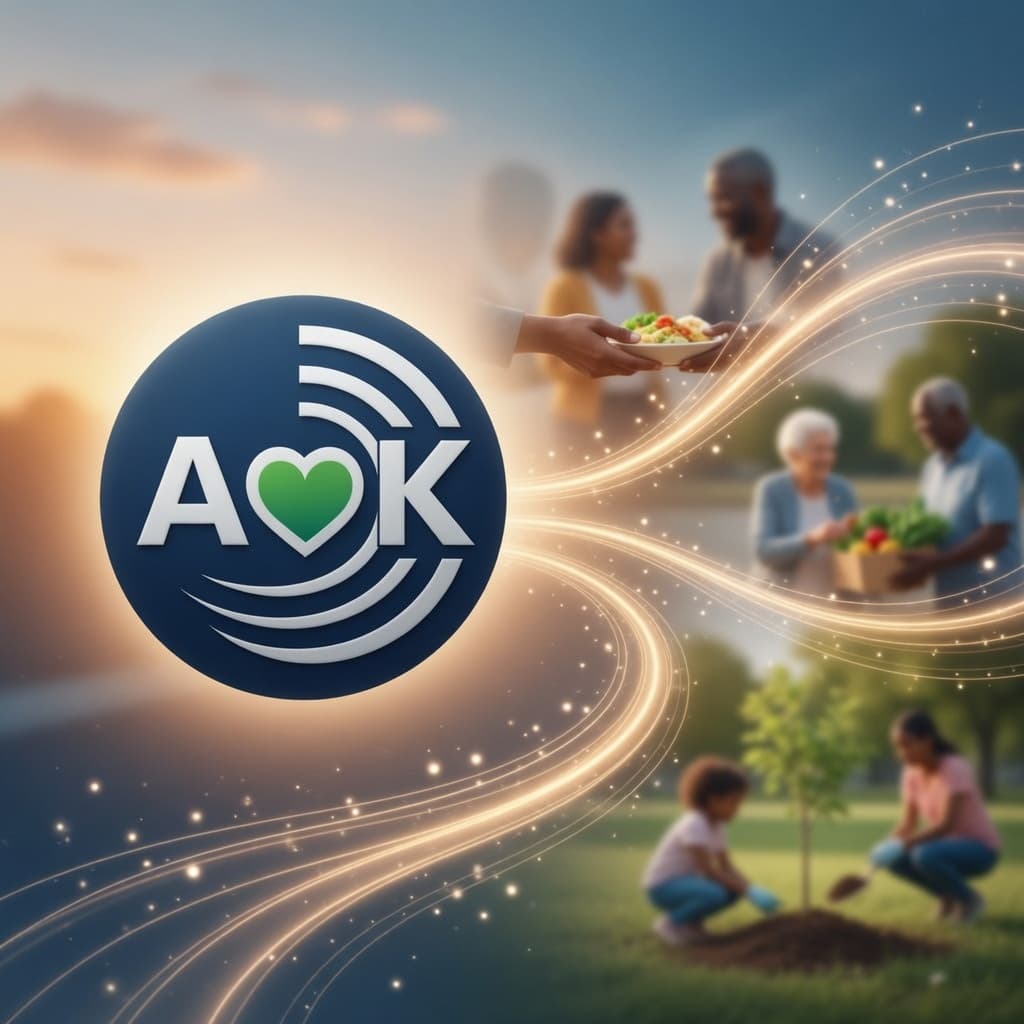 Acts of Kindness Foundation brand art showing community care, food support, and neighborhood planting